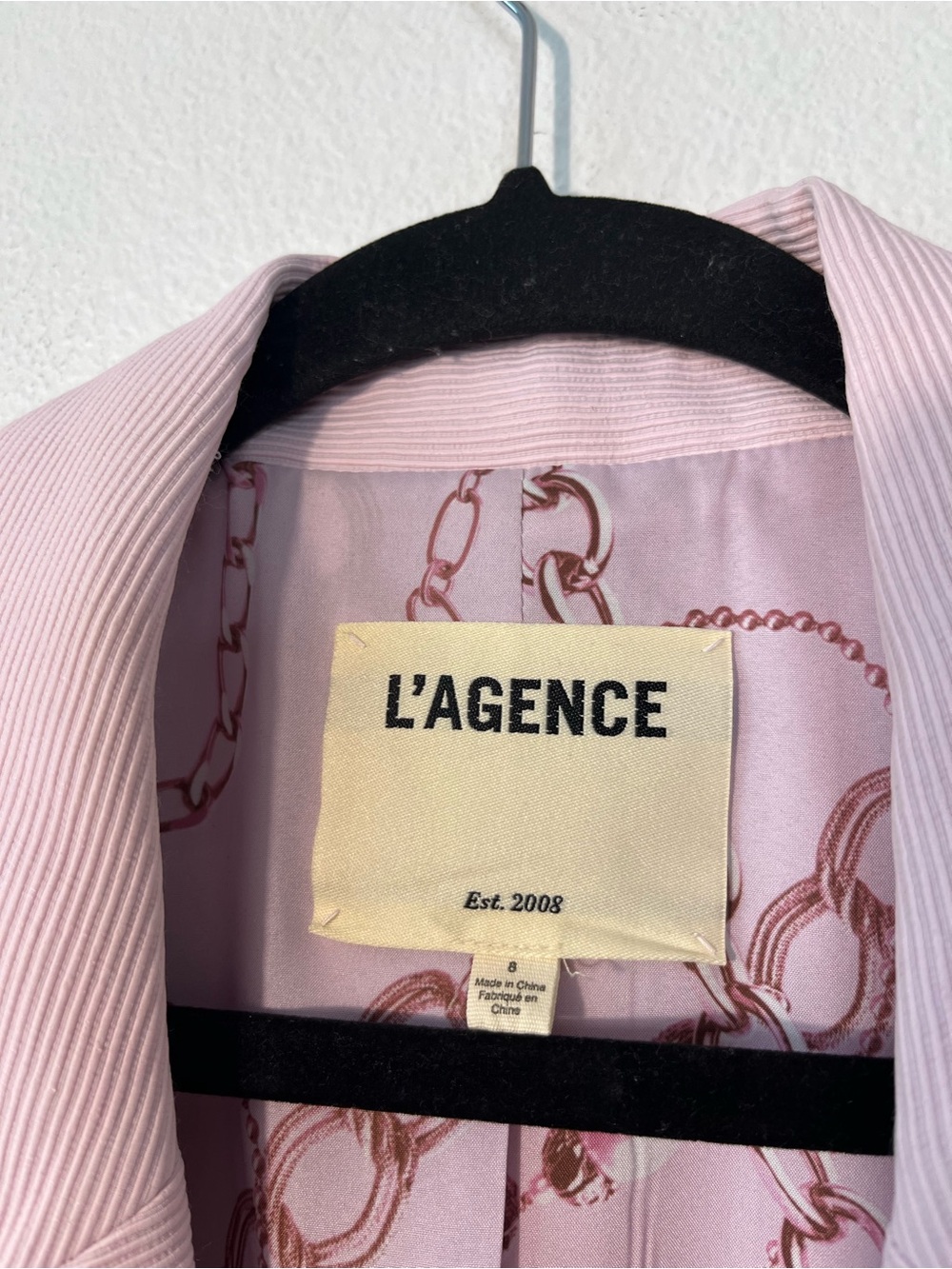 L’agence Brooke Open-Front Brooke Blazer in Pale Rose Faded Chain Size 8 - Picture 13 of 13